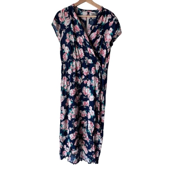 Women's floral midi dress light fabric short sleeve dance casual  midi  size L. - Picture 2 of 13